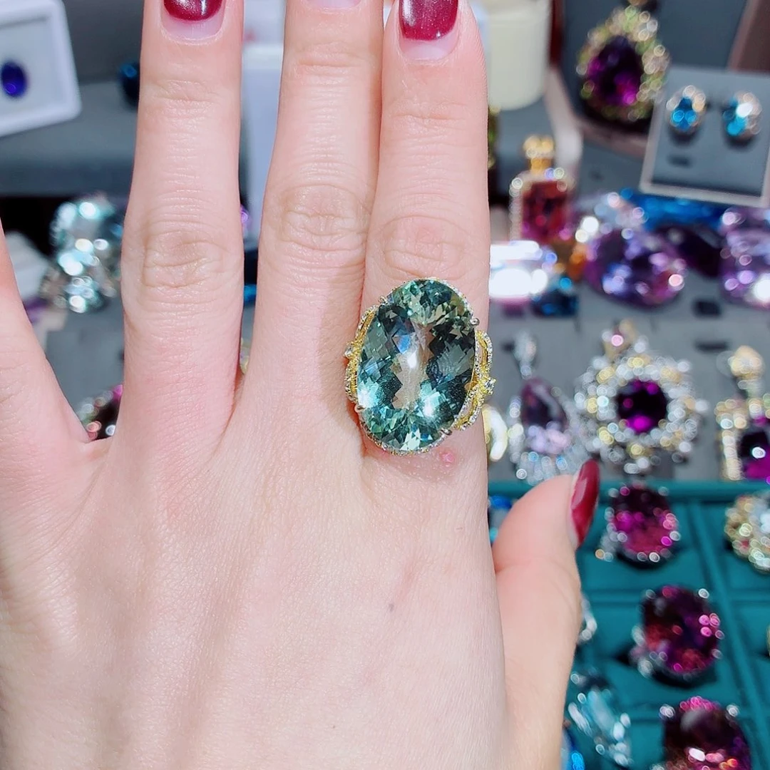 银S925镶嵌戒指绿水晶戒指