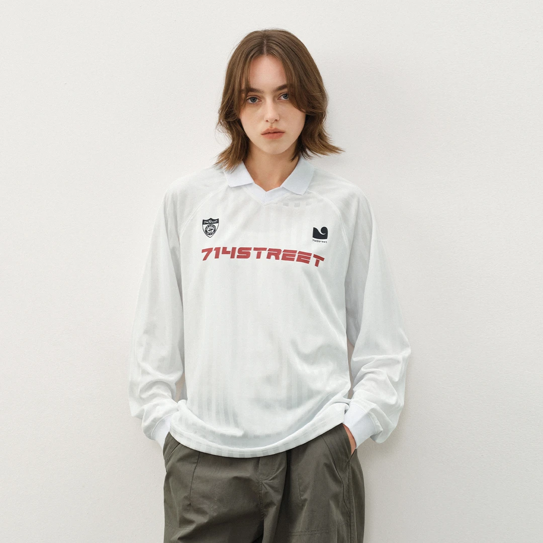 714street珠光条纹双领球服长袖T恤男女同款521158