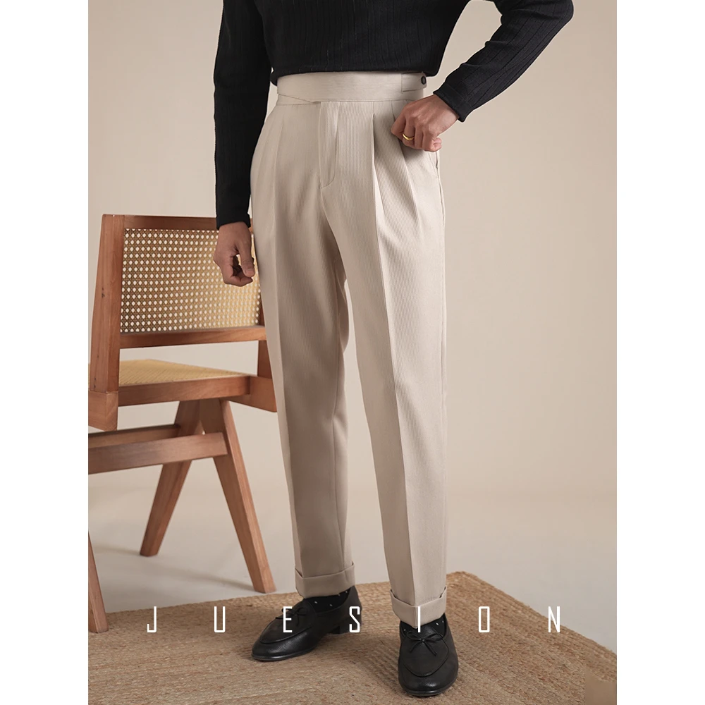 JUESION 休闲西裤男高腰修身直筒高级垂感免烫男士商务西装长裤子