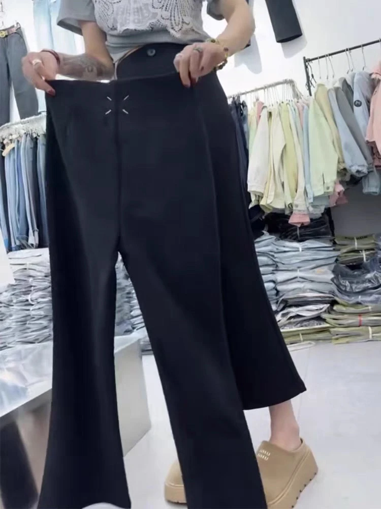 高级感高腰刺绣显瘦喇叭裤女大码春夏新款西装裤弹力休闲裤