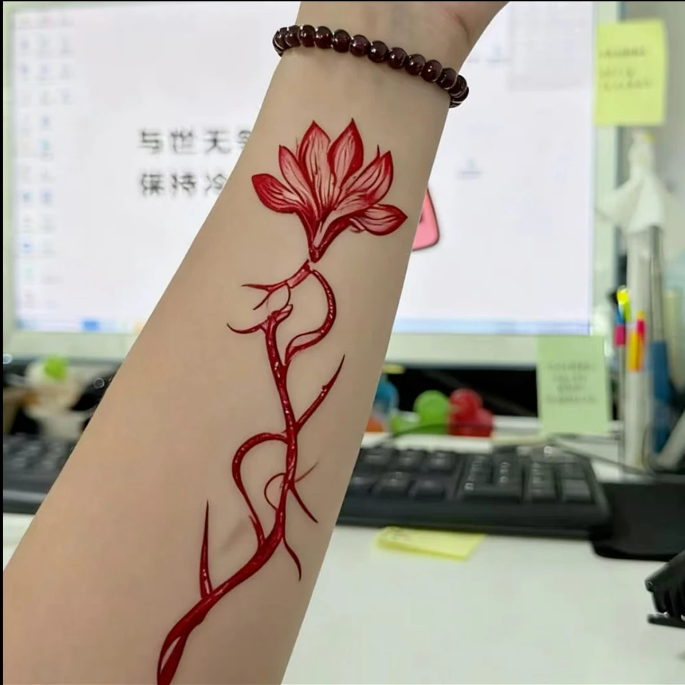 LY 离恨天彩色玫瑰花朵纹身防水持久锁骨ins遮盖手臂性感文艺贴