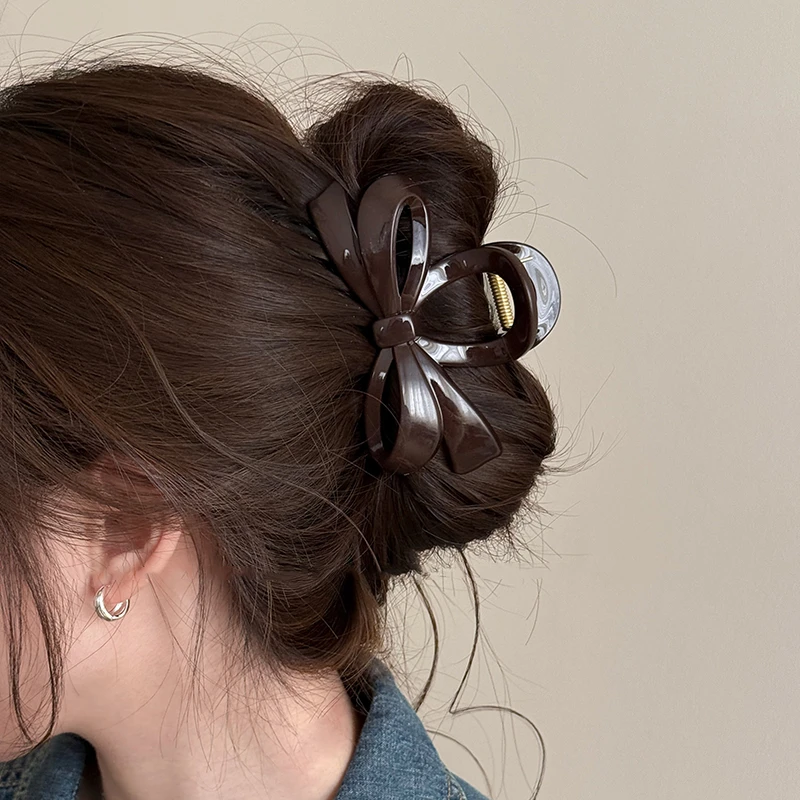 韩系简约蝴蝶结抓夹女2025新款后脑勺鲨鱼夹时尚气质百搭发夹发饰