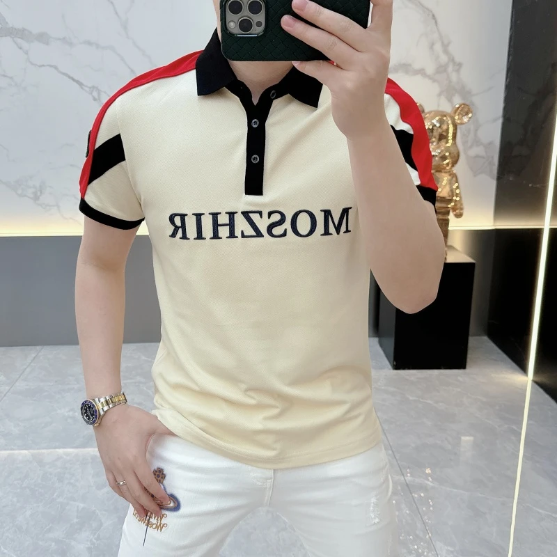 冰希简欧.高端潮牌男士POLO衫经典字母修身舒适半袖t2025夏季新款