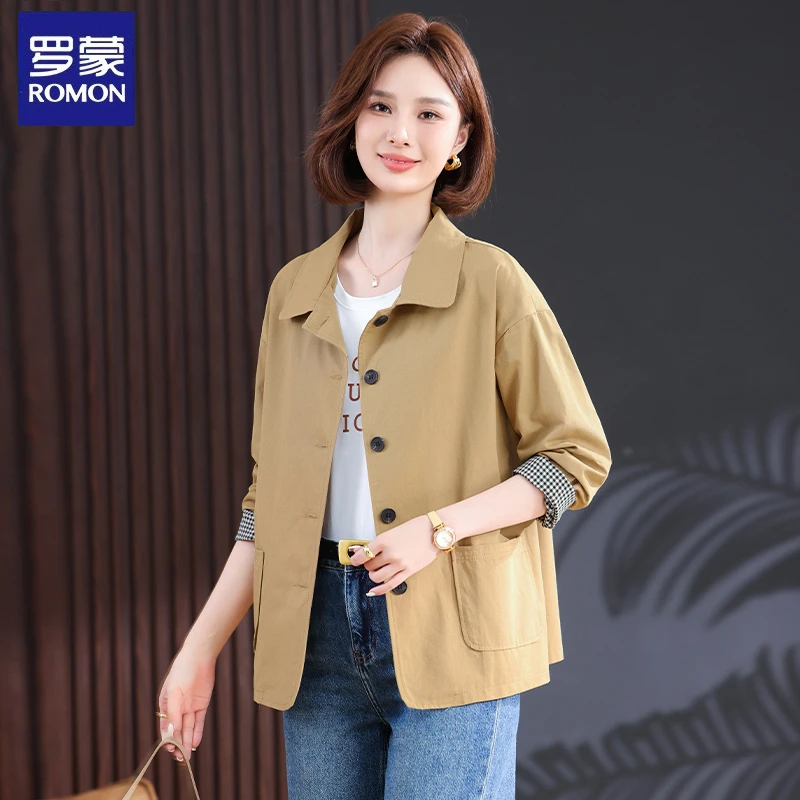 罗蒙妈妈夹克短款外套中年上衣2025新款中老年女装春秋薄款牛仔服