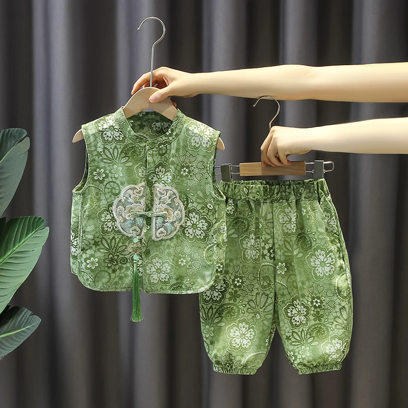 汉服儿童国风背心套装宝宝周岁礼服帅气男童夏季新中式唐装表演服