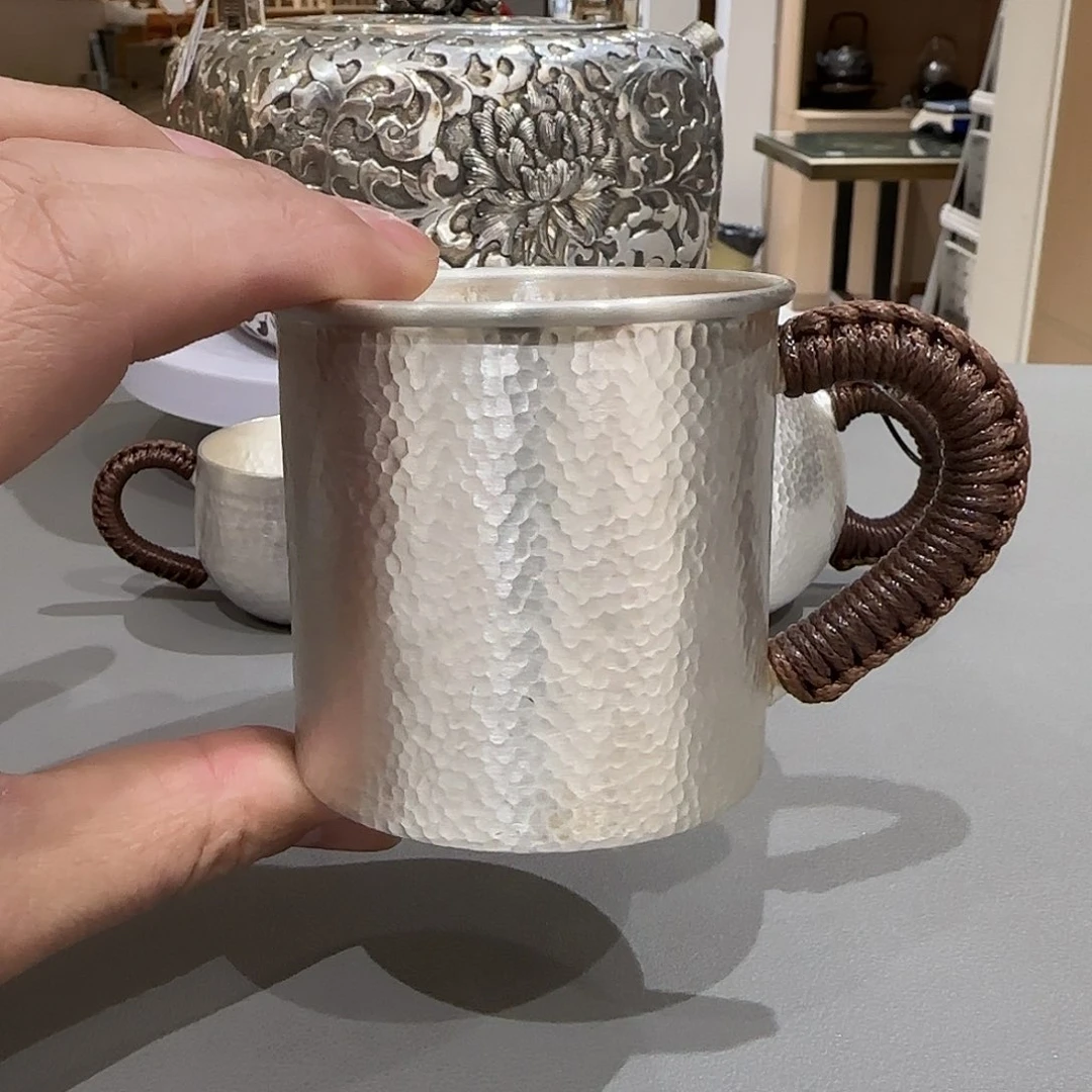 精品锤纹茶缸  足银999