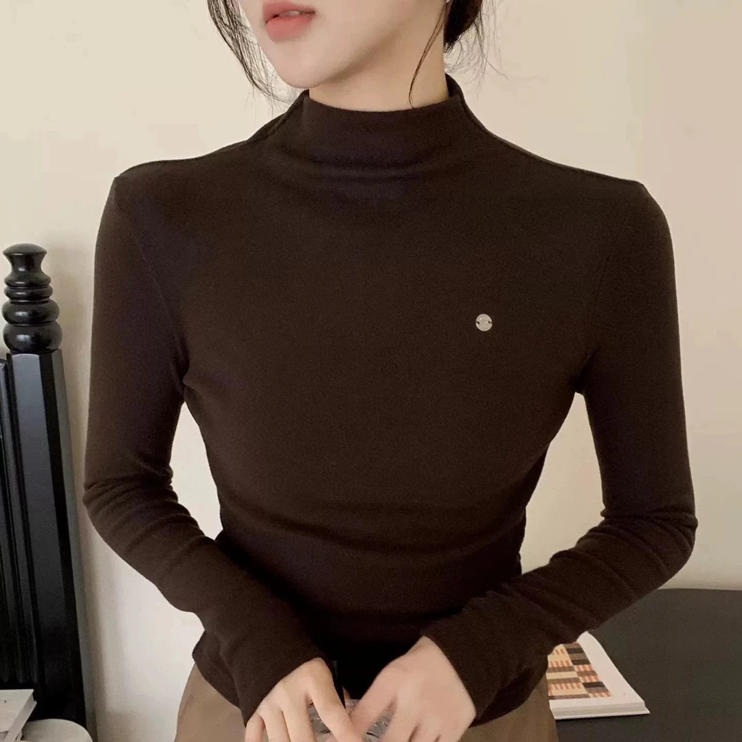 半高领长袖加厚磨毛修身显瘦纯色打底衫865