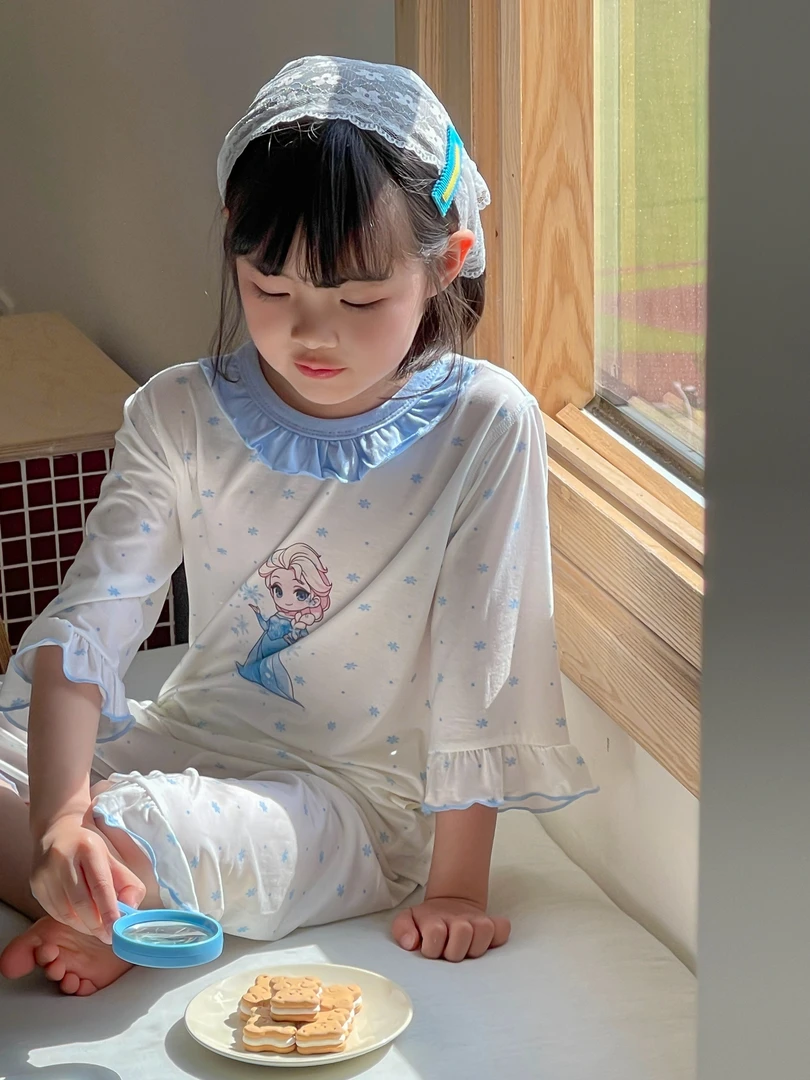 【小甜甜】儿童七分袖公主风夏季莱赛尔空调服优可丝透气家居服套装