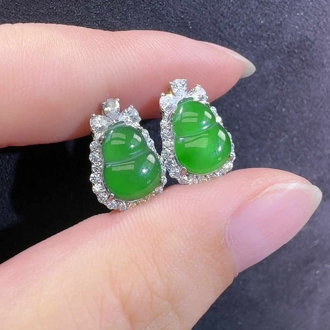 翡翠银S925镶嵌耳饰葫芦