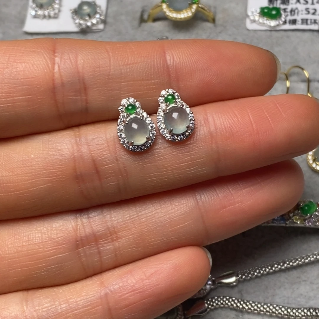 翡翠银S925镶嵌耳饰耳钉