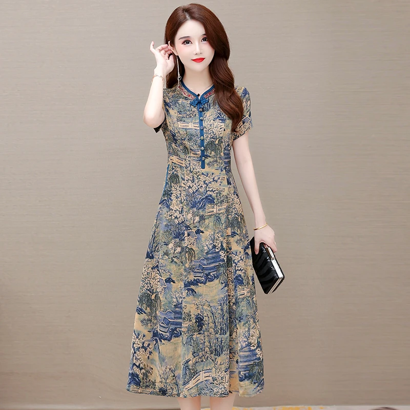 【可蓓儿】改良连衣裙女夏2025新款高端气质洋气高档面料遮肚子碎花