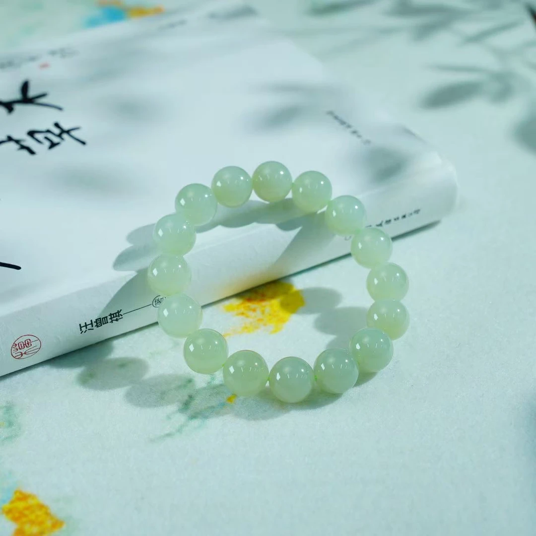 【睿泽&小池专属】和田玉浅冰晴葡萄肉圆珠手串 12mm KT0780001