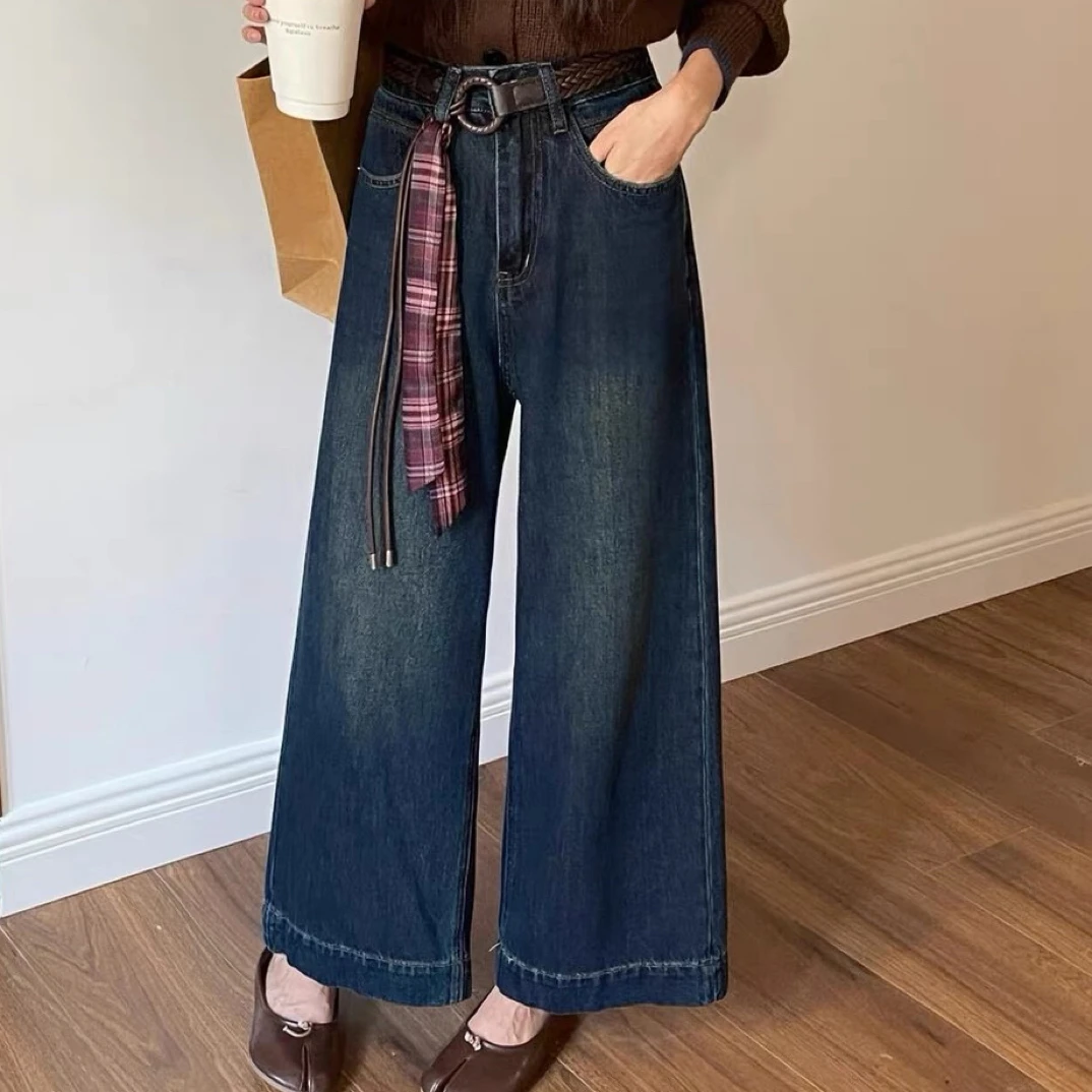 实体店高腰高弹微阔腿牛仔裤（长度约98-100）