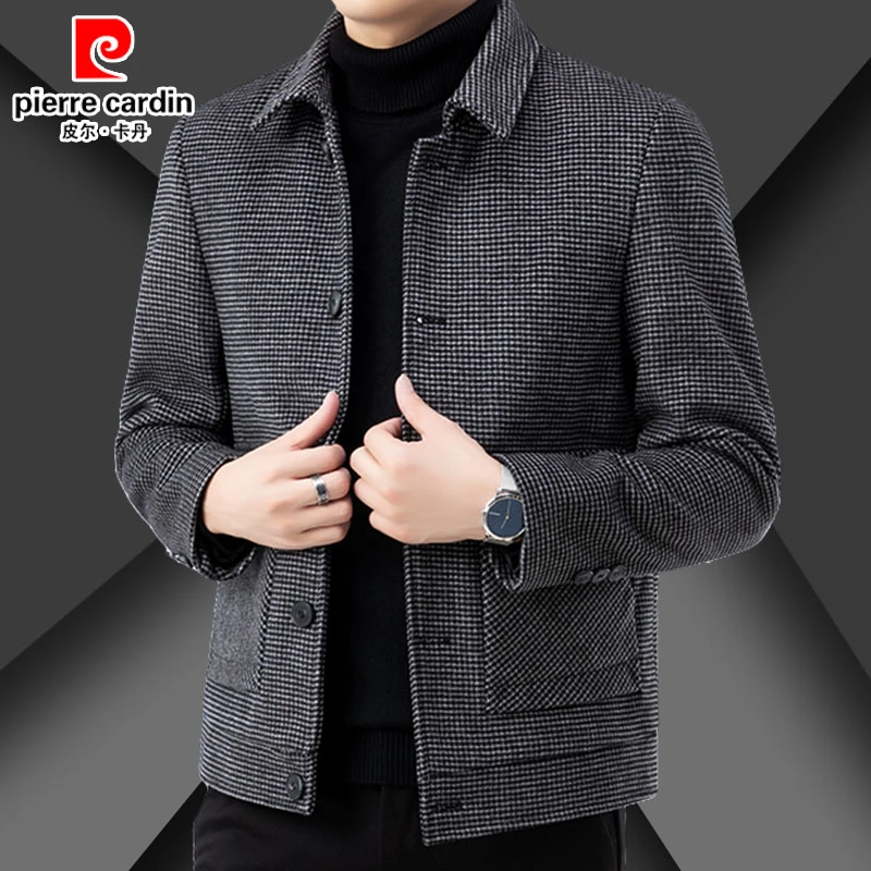 皮尔卡丹正品加厚休闲羊毛呢子外套2025新款男装短款潮流秋冬夹克