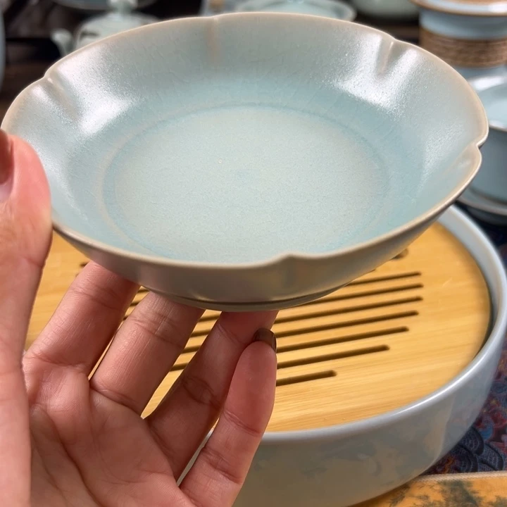 摆件瓷仿古釉釉水葵口洗微瑕