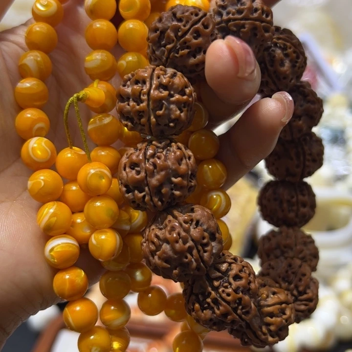 核桃手串/手链1.0:108金黄大白
