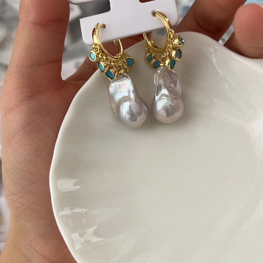 合金淡水珍珠耳饰