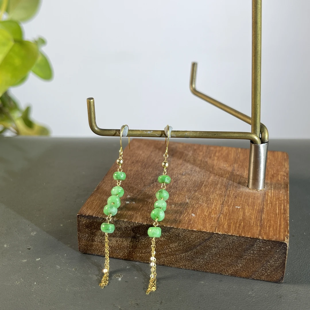 JXA09-104 天然翡翠缅甸A货 18K镶嵌耳饰