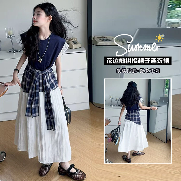 女童夏装连衣裙儿童新款显瘦气质拼接假两件设计感韩版时尚夏季裙