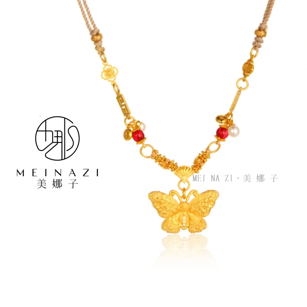 MEINA/新款古法錾刻蝴蝶编织项链时尚轻奢