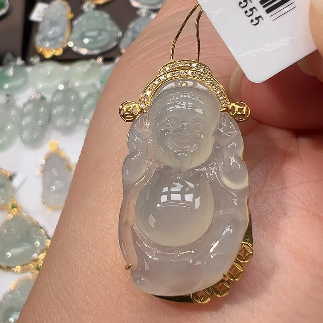 翡翠18K金镶嵌吊坠(不含链)财神爷