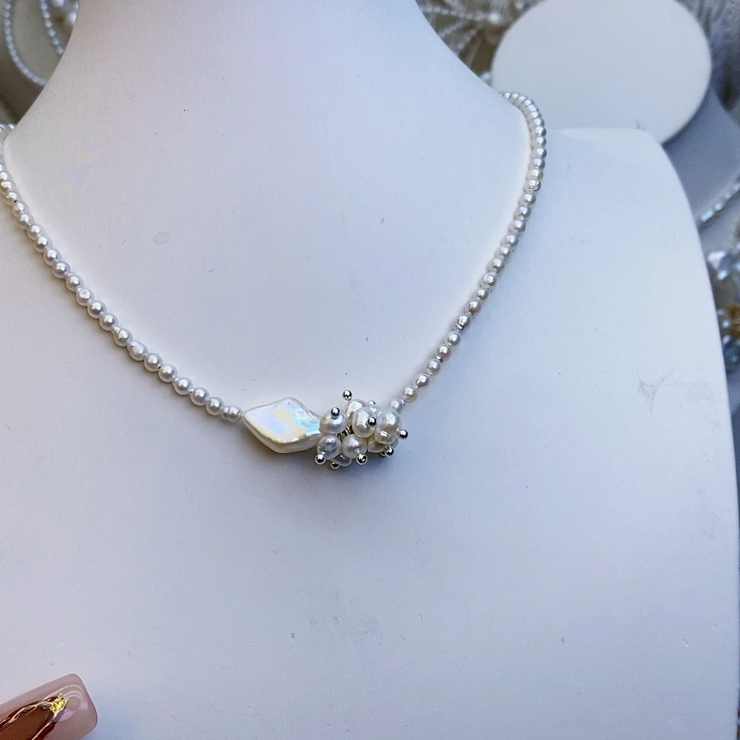 淡水珍珠颈饰银S925镶嵌
