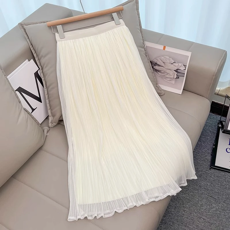 La Chapelle/拉夏贝尔网纱半身裙女2025年秋季新款长款A字百褶裙