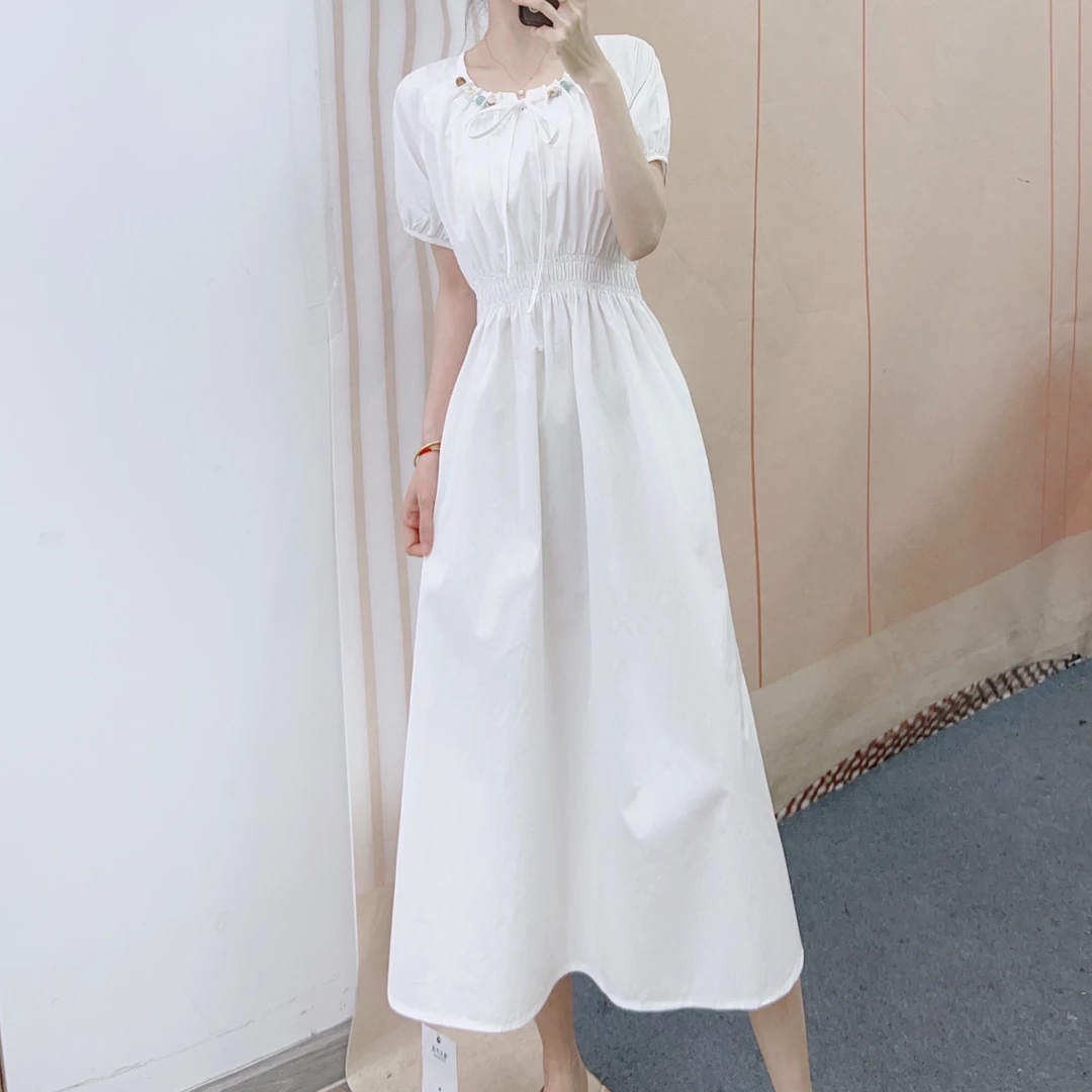 【程总专属】2025年夏季气质时尚法式松紧腰显瘦短袖中长款连衣裙