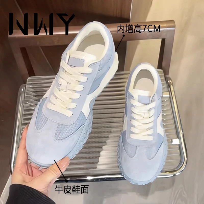 经典版7cm内增高厚底阿甘鞋女新款蓝色显脚通勤轻便透气德训鞋夏