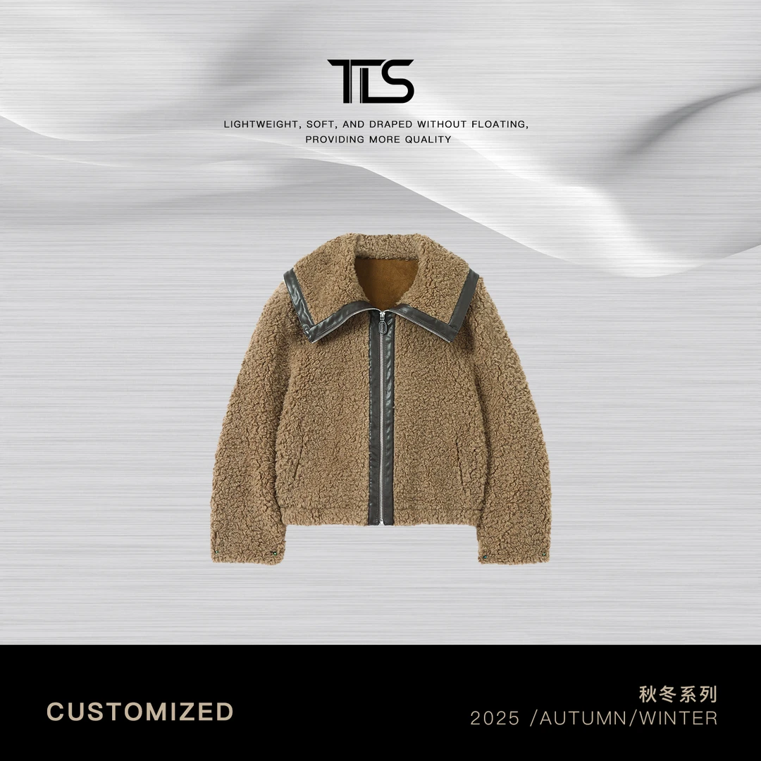 TT【娃娃领】100%羊毛颗粒感羊剪绒海军领轻奢保暖皮草外套PC5086