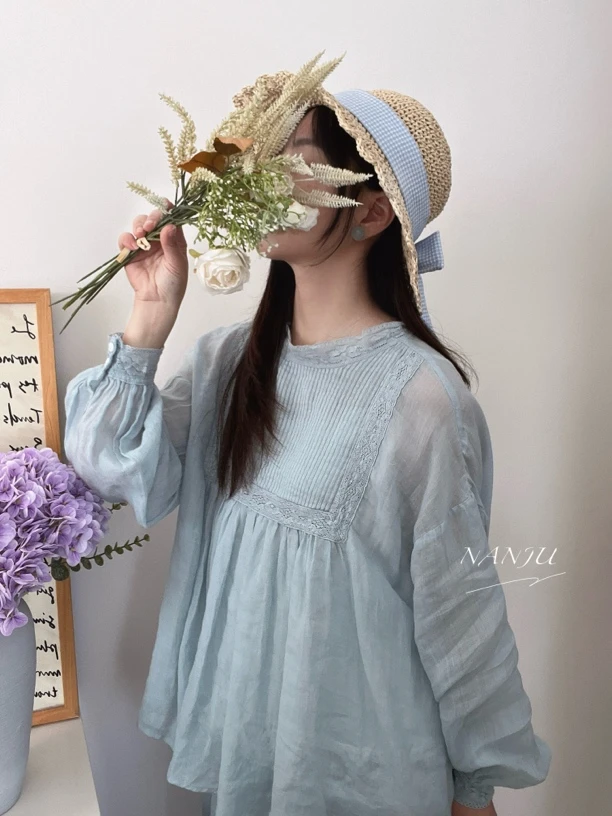 春夏新款日系纯色简约宽松腰苎麻甜美花边半身裙仙女半身裙