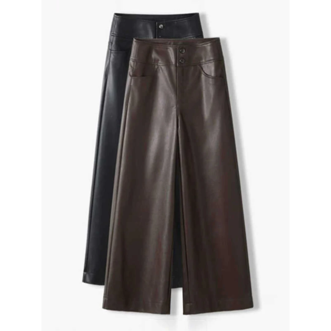 商场撤柜海宁真皮皮裤女2024秋冬款加厚高腰时尚薄绒绵羊皮阔腿裤