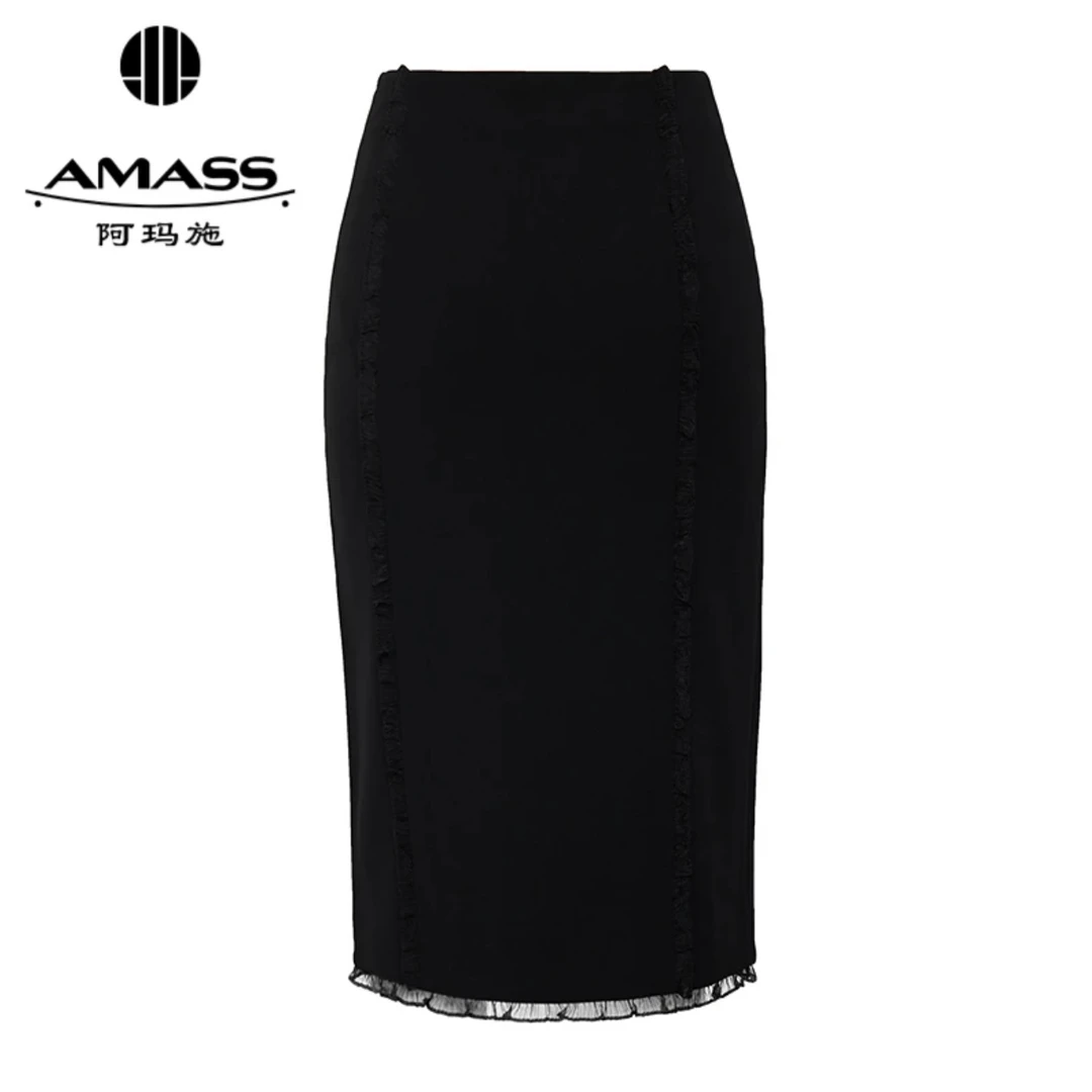 AMASS/阿玛施新款法式优雅气质通勤百搭高腰开叉半身裙520001