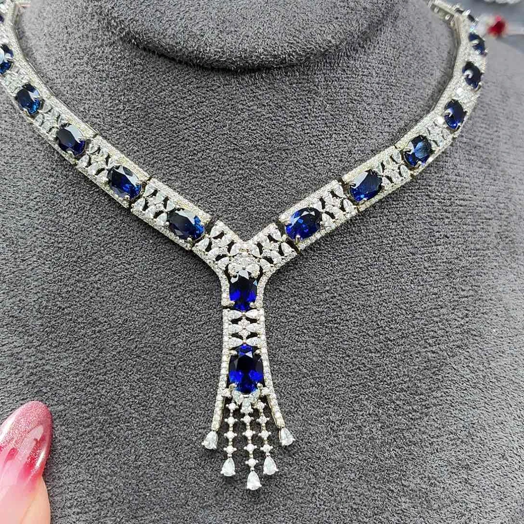 坠链均925银培育皇家蓝色宝石