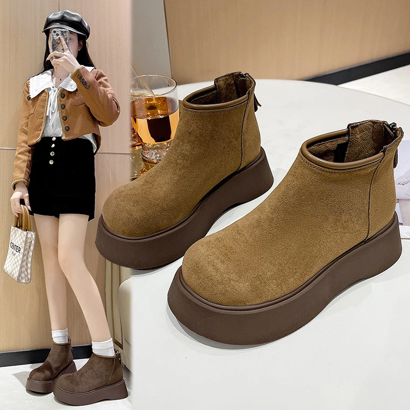英伦风厚底马丁靴女2025冬季新款大头松糕加绒切尔西勃肯短靴