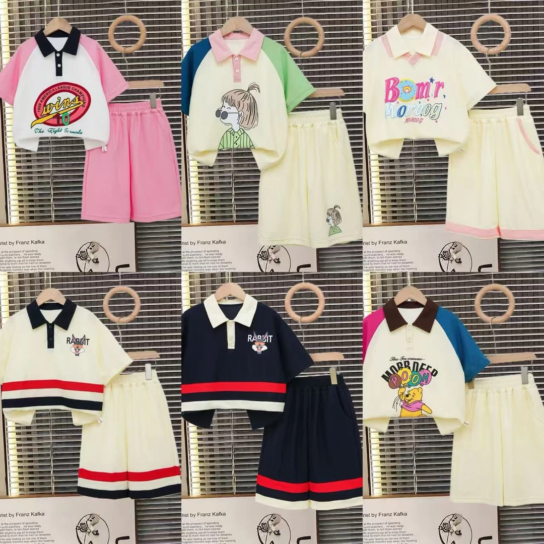 全青了【6套 12件】男女童polo衫夏季套装2025新款中大童休闲卡通