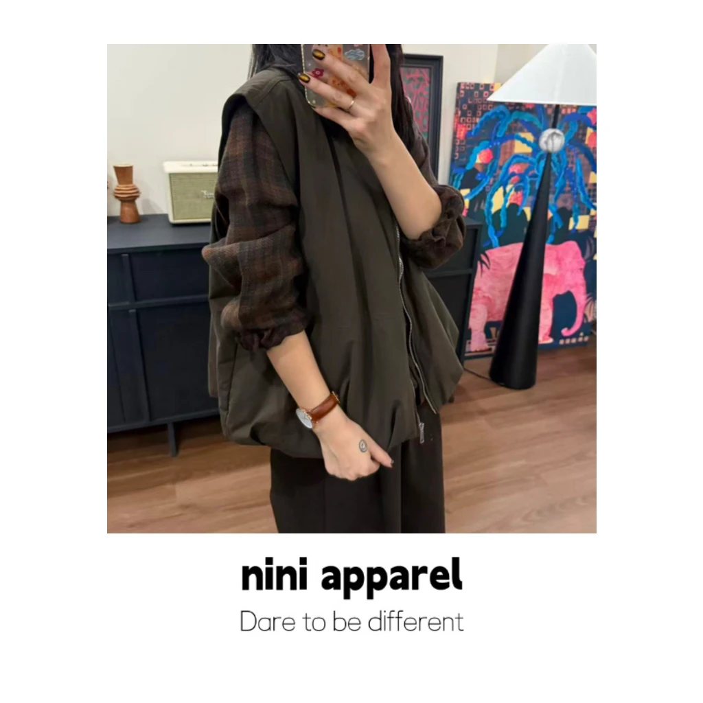 NiNi:韩系极简无领棉服马甲～