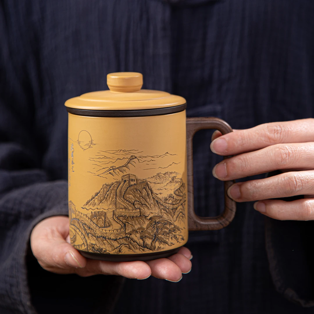 单个主人泡茶杯家用紫砂陶瓷喝茶过滤带把带盖水杯茶杯男杯子礼品
