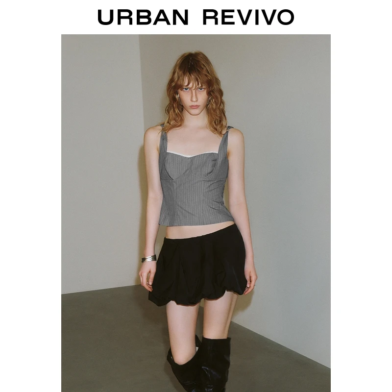 UR2025夏季新款女装气质格雷系撞色条纹系带吊带衫UWG250146
