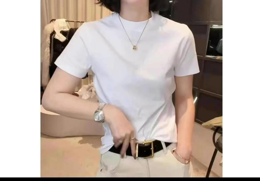 短袖染色圆领吸汗御姐风A字型T恤修身简约纯色白色网红百搭