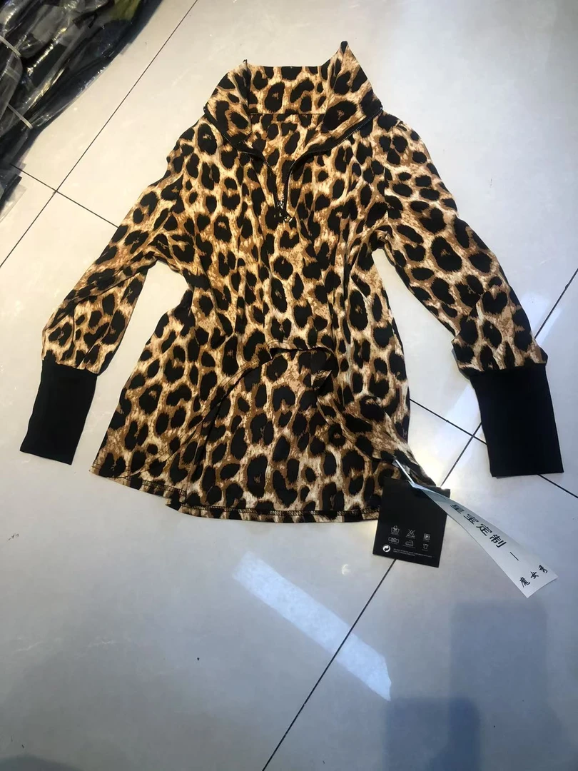 ins爆款炸街豹纹半拉链立领2025早秋新款高级感气质缎面衬衣