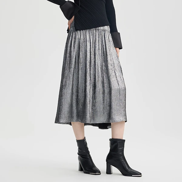 三彩3COLOUR春日常通勤优雅气质高腰半身裙S25111105Q00