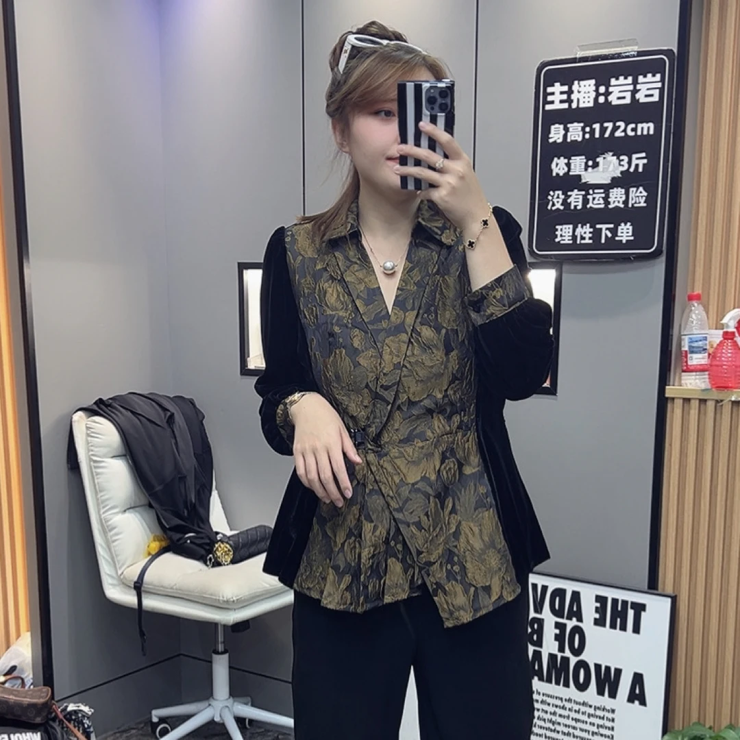 岩岩家气质鎏金缎高端显瘦女上衣2160