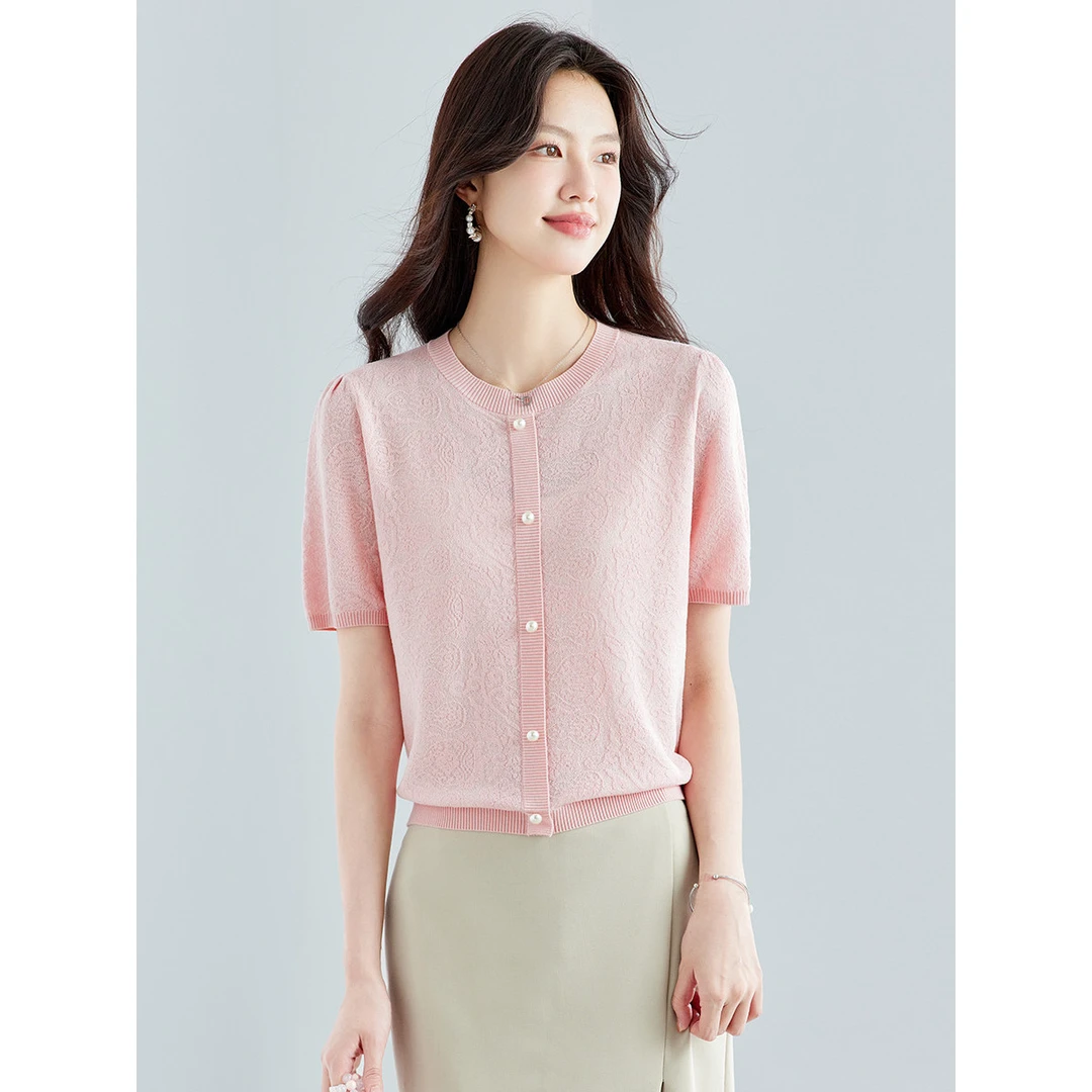 含薄款针织衫T恤女短袖2024夏季短款小个子镂空套头上衣女