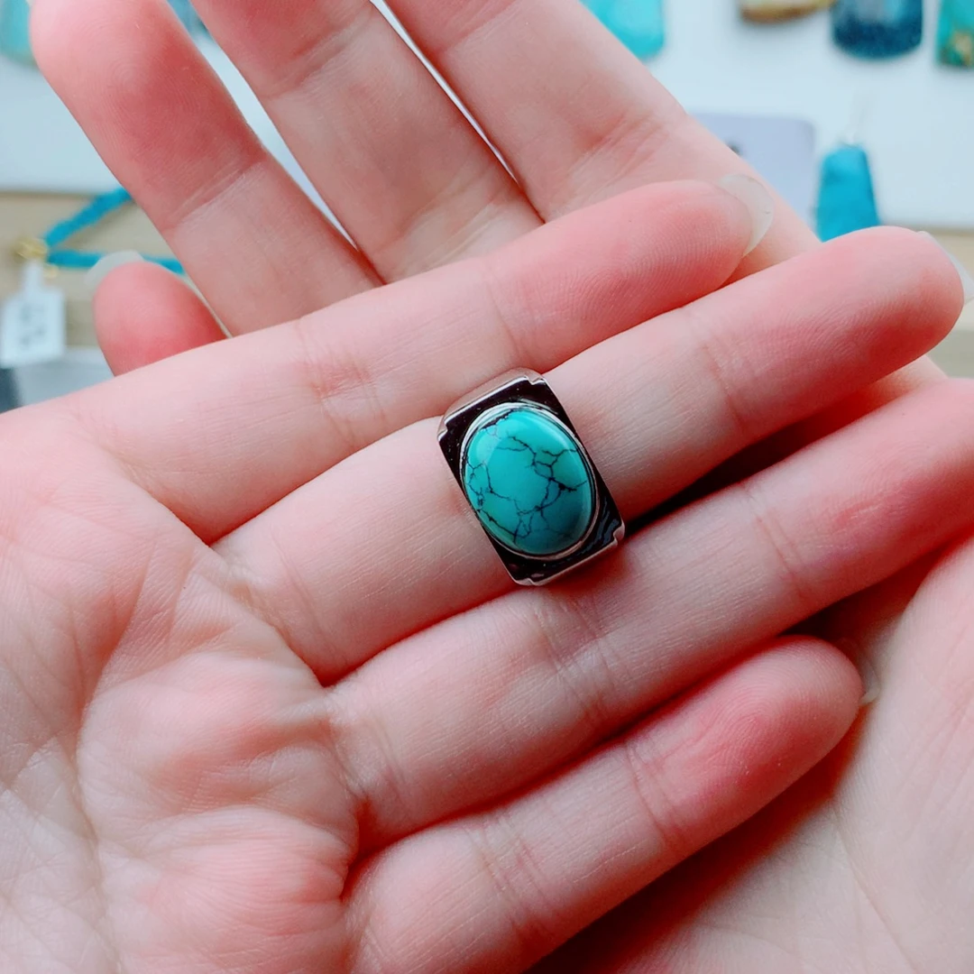 绿松石银S925镶嵌戒指