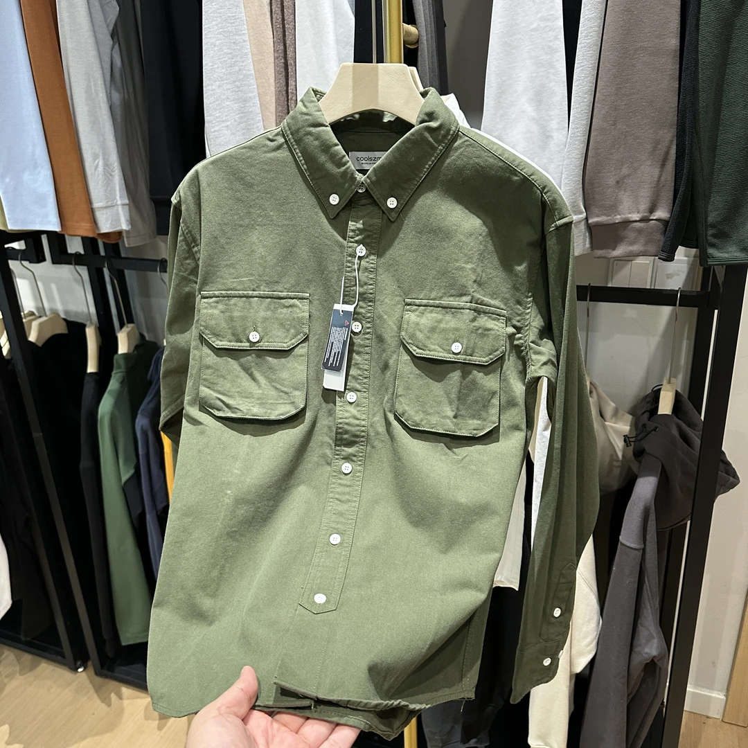 工装男士粗线针织纯棉纽扣翻领衬衫0032