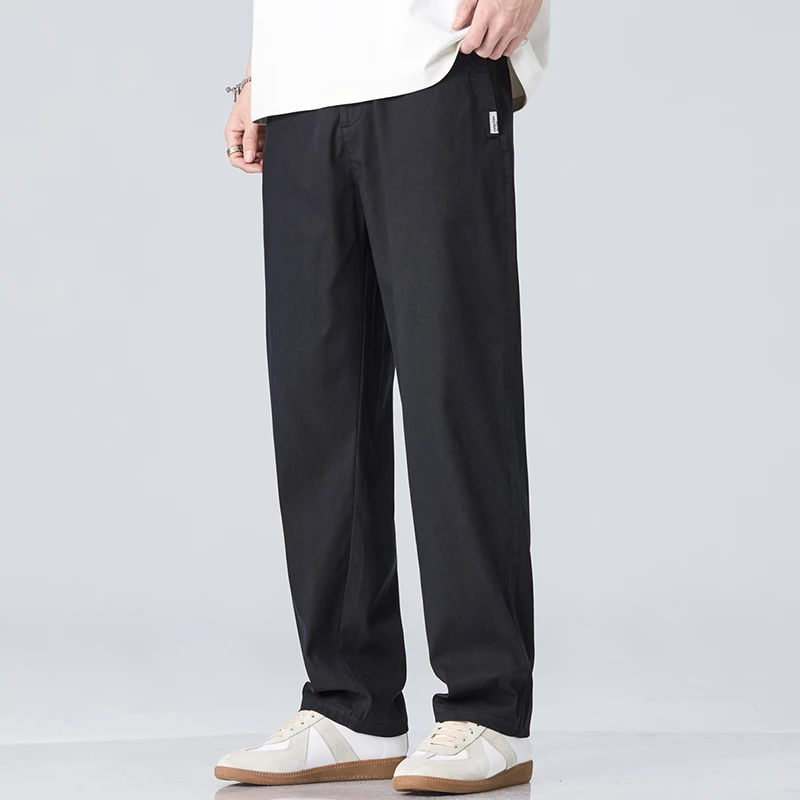 雅鹿男装男士高品质冰丝春夏薄松紧腰阔腿裤直筒弹力休闲裤9066