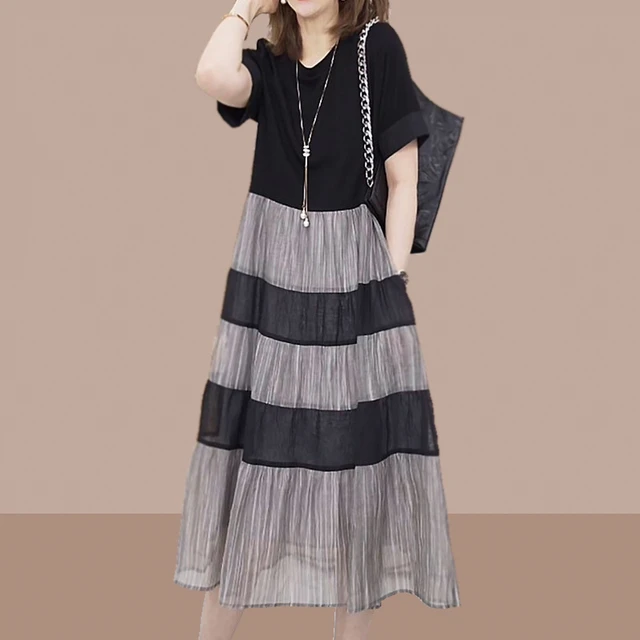 后妈裙后妈裙2025夏季新款运动风连衣裙短袖T恤休闲裙子气质胖mm