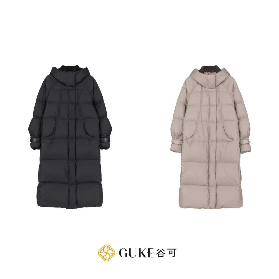 GKE/谷可TY5022宽松连帽厚款百搭通勤女士长款连帽拉链保暖鹅绒服
