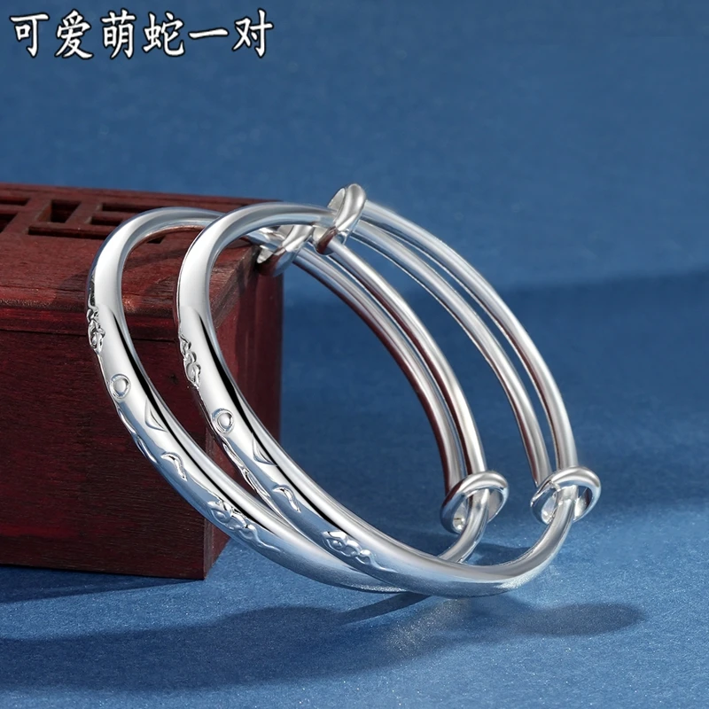 足银手镯 足银手镯蛇年生肖宝宝银饰999纯银长命百天满月周岁礼物